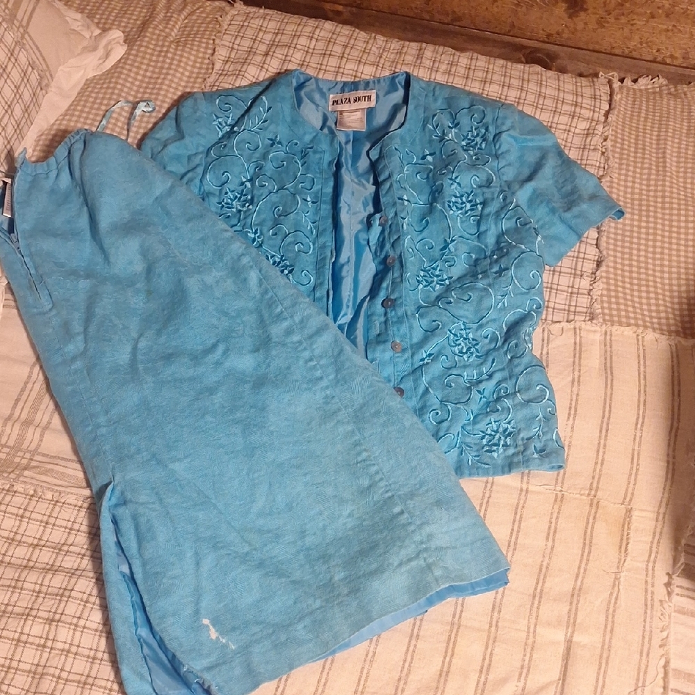 FREE Blue Embroidered Blouse and Skirt Set